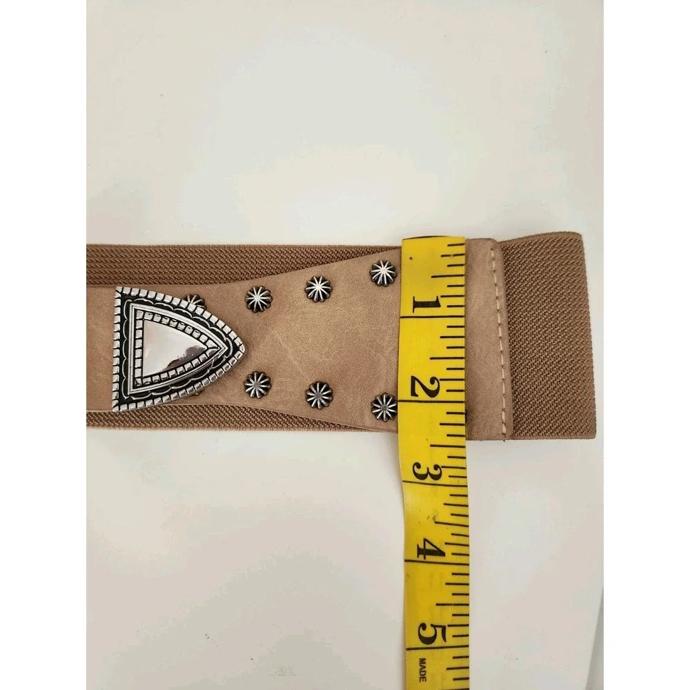 True Religion Women's Stretch Studded‎ Corset Belt Adjustable Beige Size M/L
